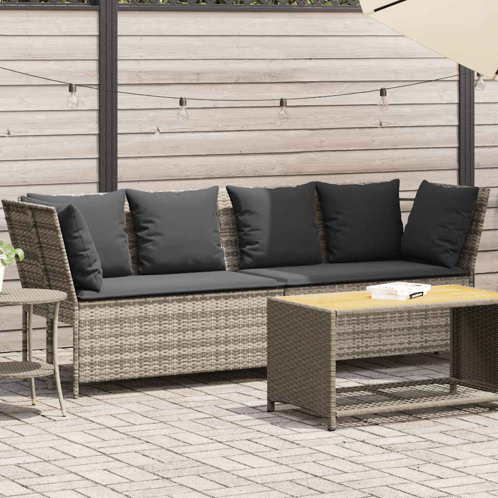 Divano da Giardino con Cuscini in Polyrattan Grigio Chiaro