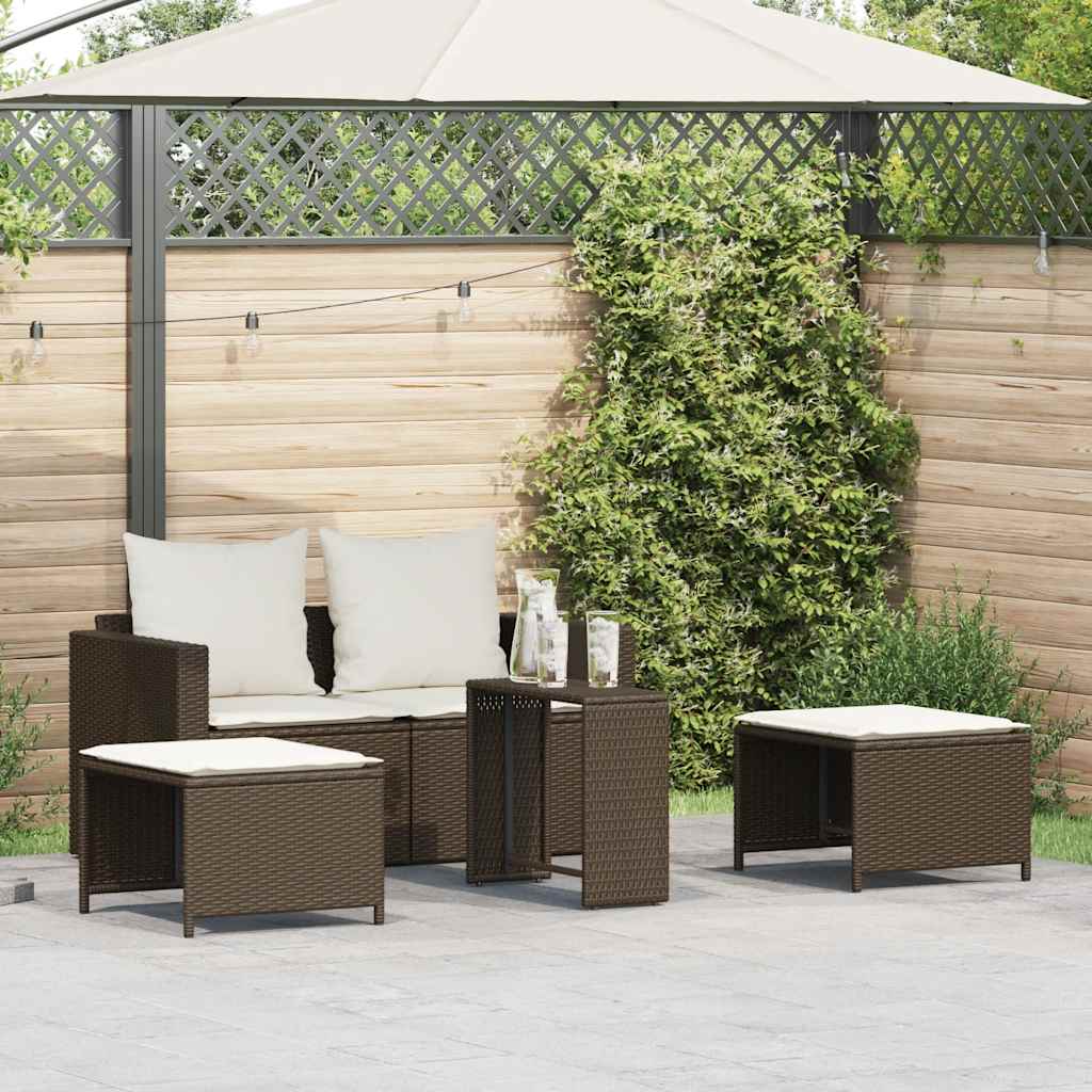 Set Divano da Giardino 5 pz con Cuscini Marrone in Polyrattan