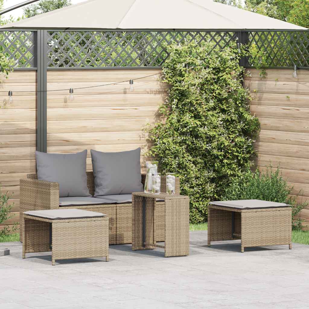 Set Divano da Giardino 5 pz con Cuscini Beige in Polyrattan