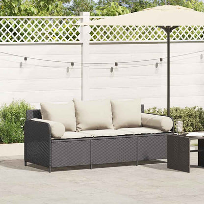 Divano da Giardino a 3 Posti con Cuscini Nero in Polyrattan