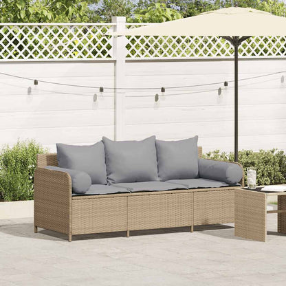 Divano da Giardino con Cuscini a 3 Posti Beige in Polyrattan