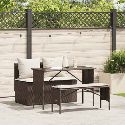 Set da Pranzo da Giardino 3pz con Cuscini in Polyrattan Marrone