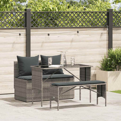 Set da Pranzo da Giardino 3 pz con Cuscini in Polyrattan Grigio