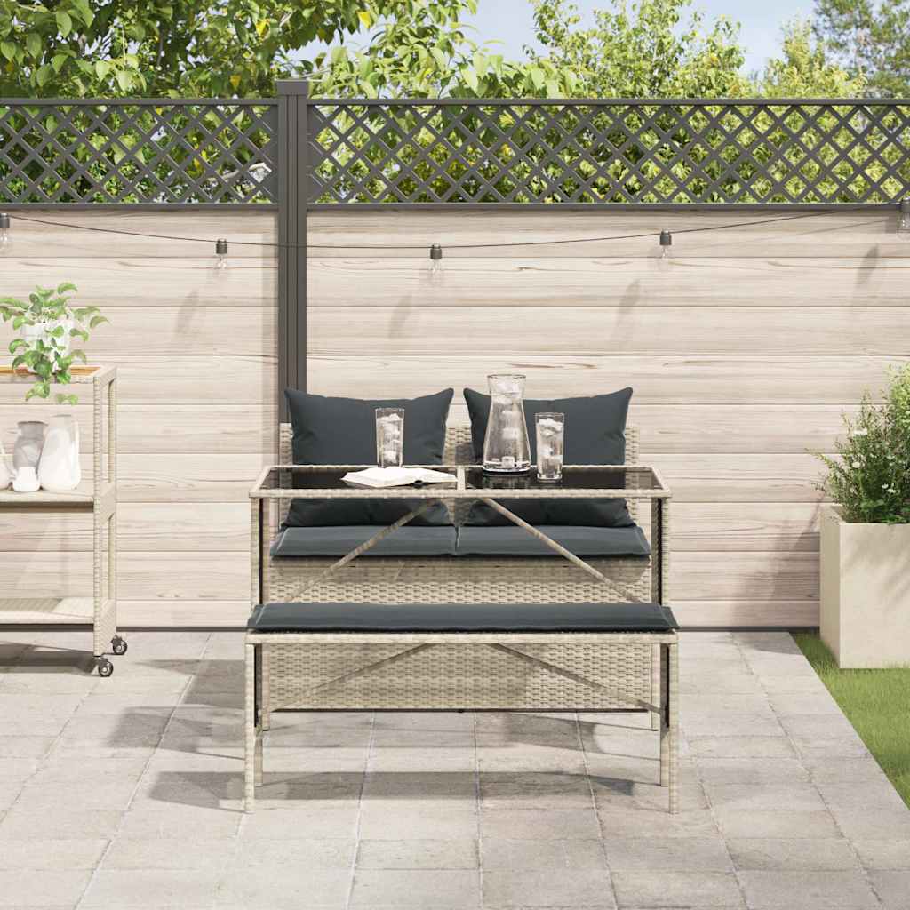 Set Pranzo da Giardino 3pz con Cuscini Grigio Chiaro Polyrattan