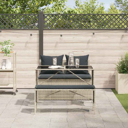 Set Pranzo da Giardino 3pz con Cuscini Grigio Chiaro Polyrattan