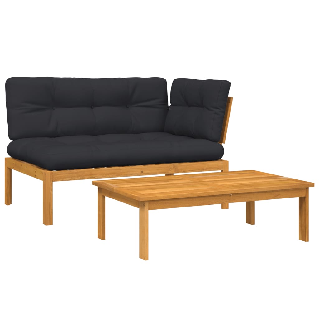 Set Divano Pallet da Giardino 2 pz con Cuscini Massello Acacia