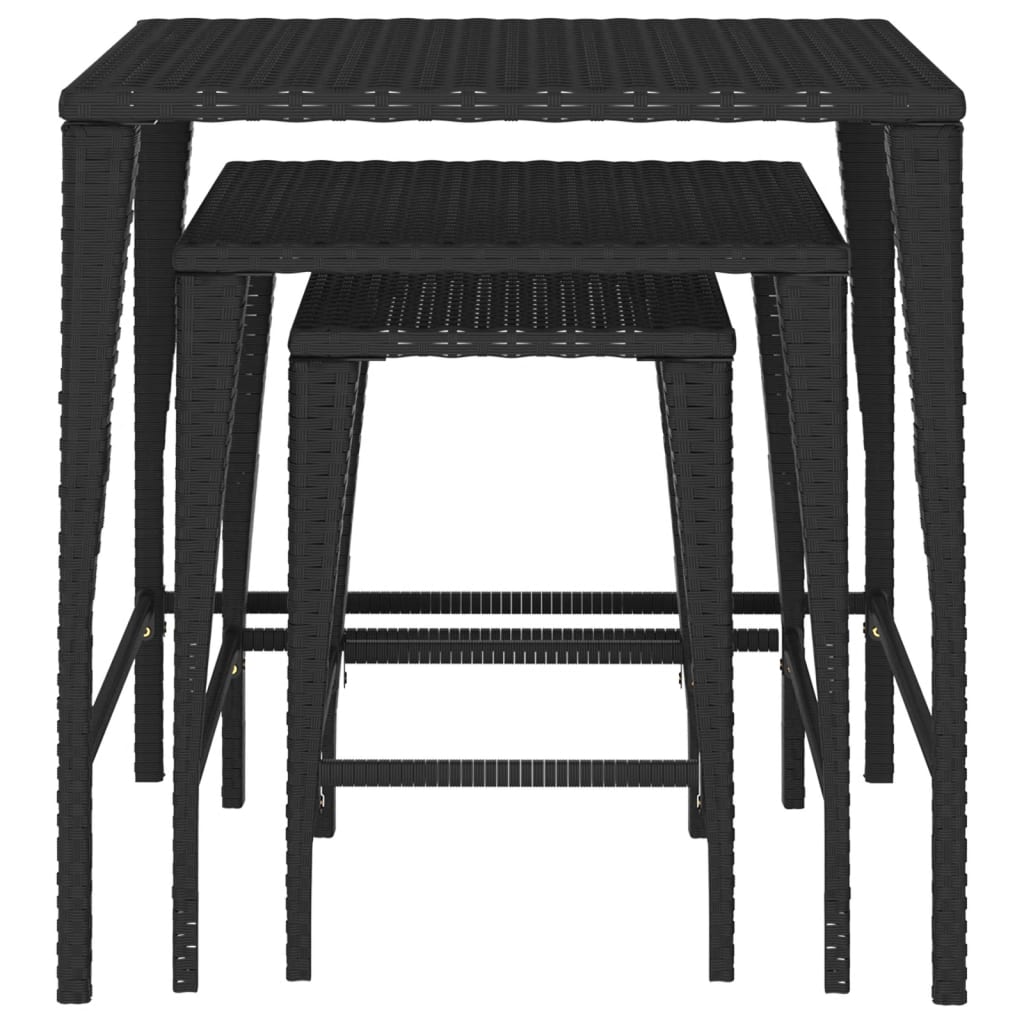 Tavolini Impilabili da Giardino 3 pz Neri in Polyrattan