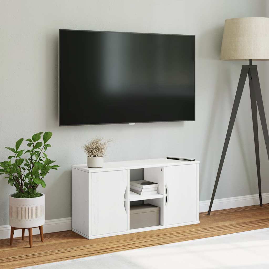 Mobile Porta TV ODDA Bianco 79x24x40 cm Legno Massello di Pino