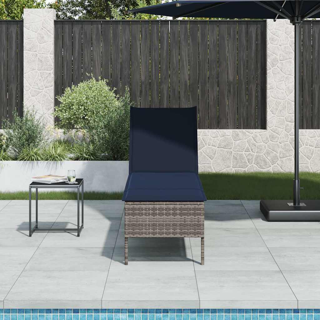 Lettino Prendisole con Cuscino Grigio 55x200x44cm in Polyrattan