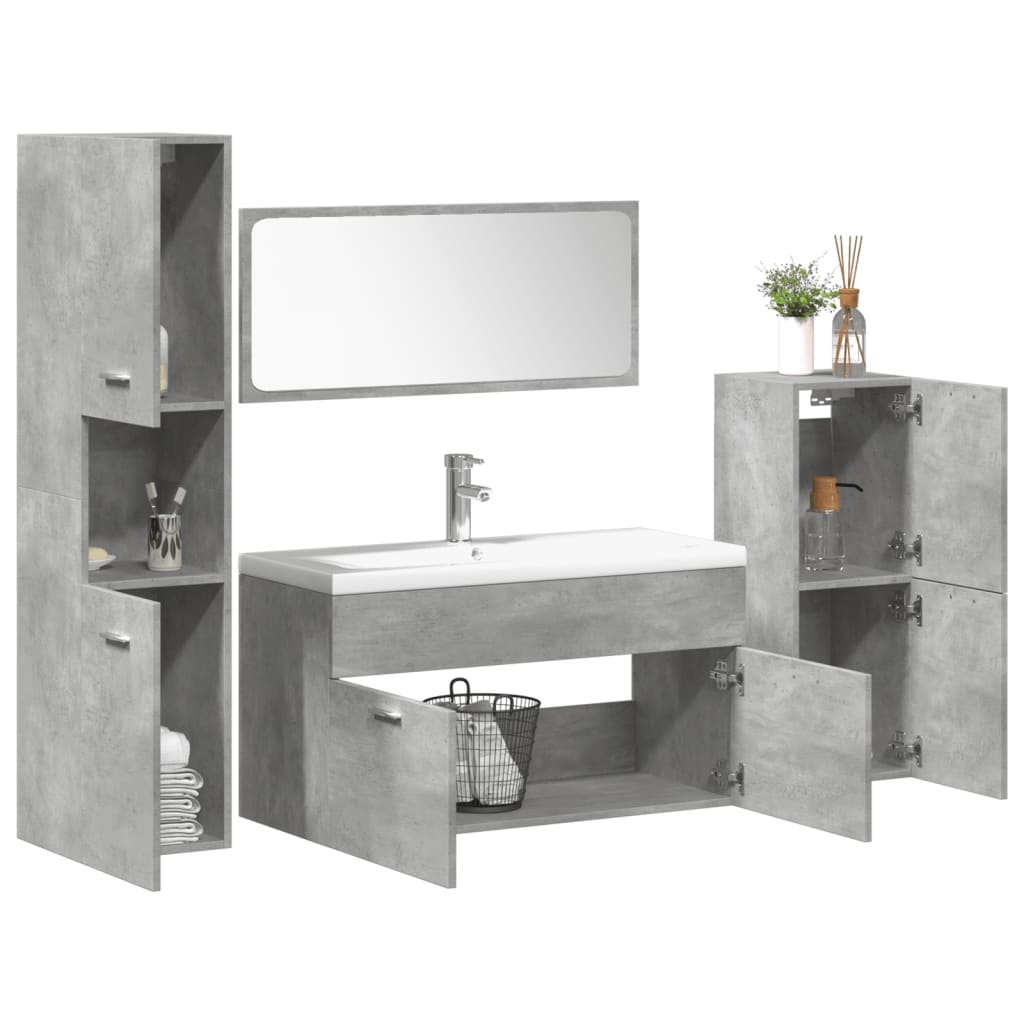 Set Mobili da Bagno 5 pz Grigio Cemento in Legno Multistrato