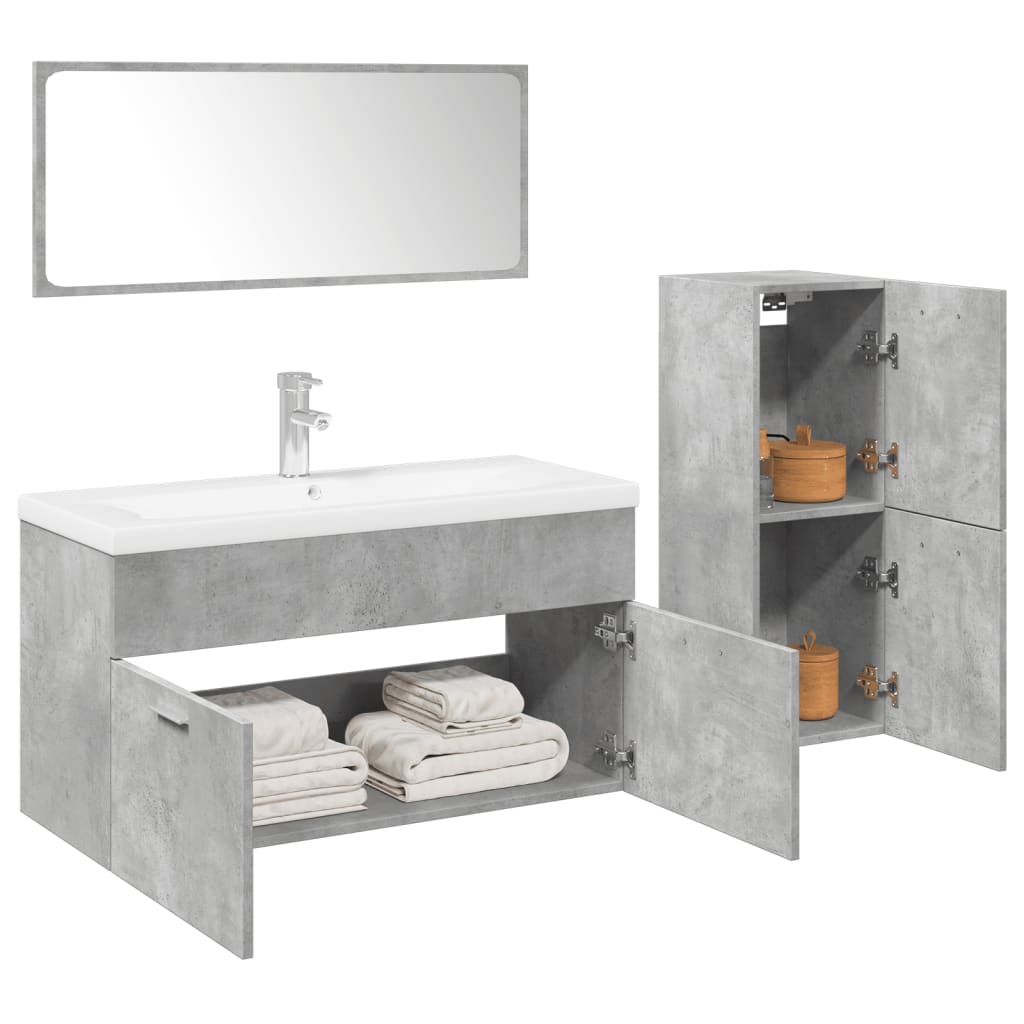 Set Mobili da Bagno 4 pz Grigio Cemento in Legno Multistrato