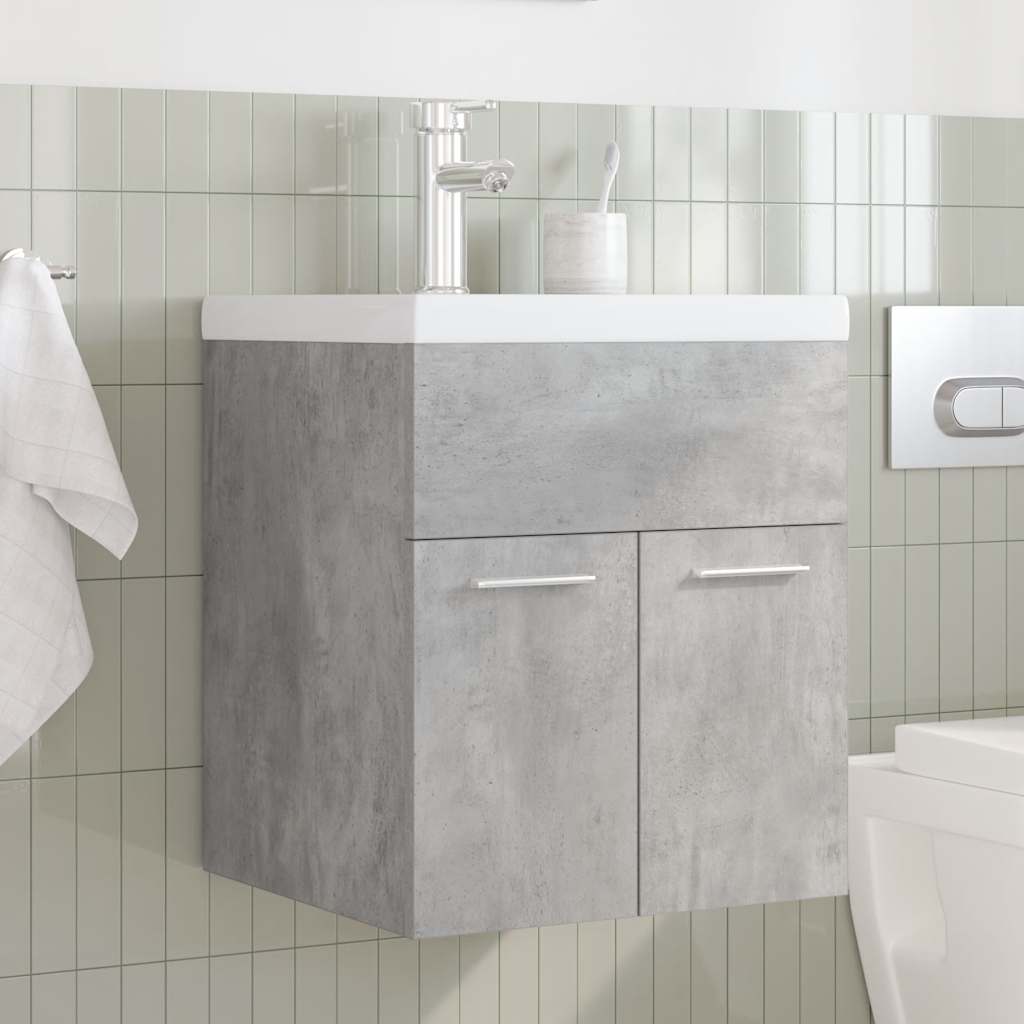 Mobile da Bagno con Lavabo Integrato e Rubinetto Grigio Cemento