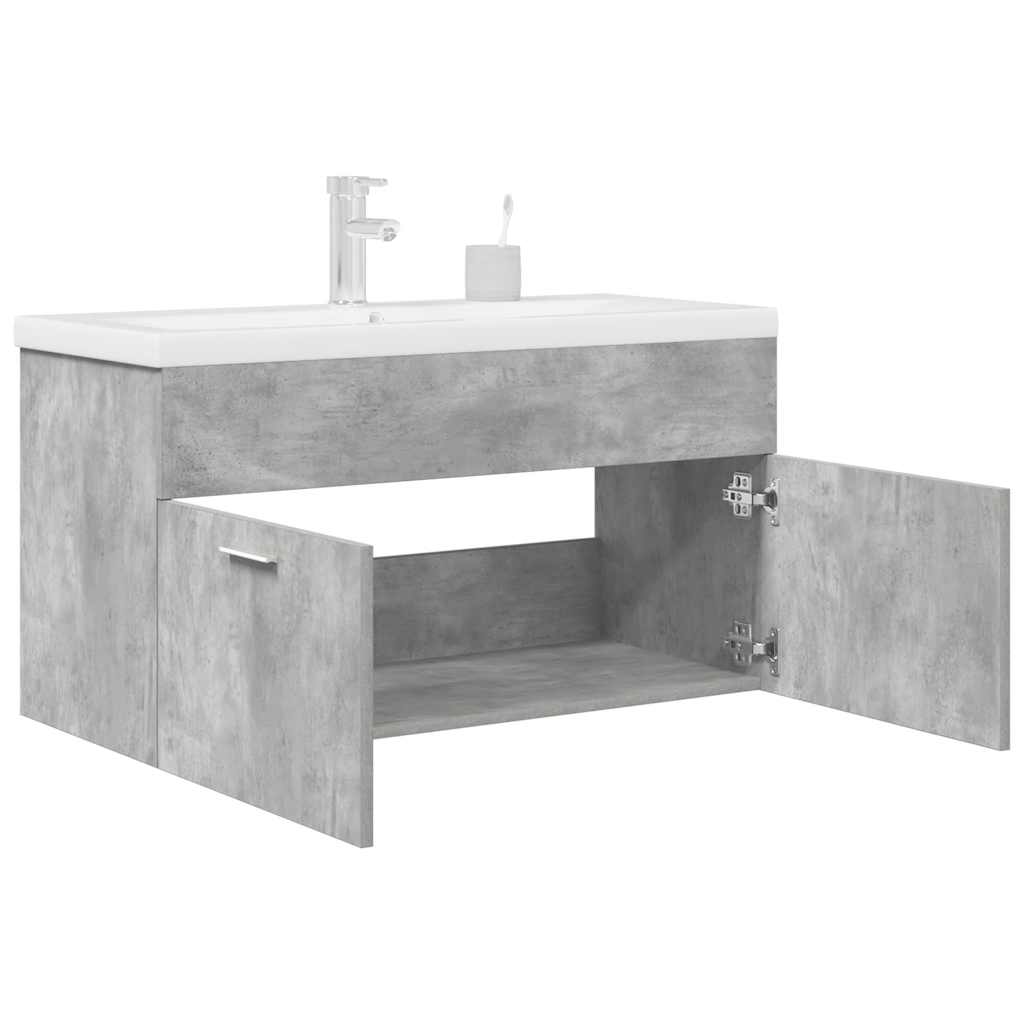 Mobile da Bagno con Lavabo Integrato e Rubinetto Grigio Cemento