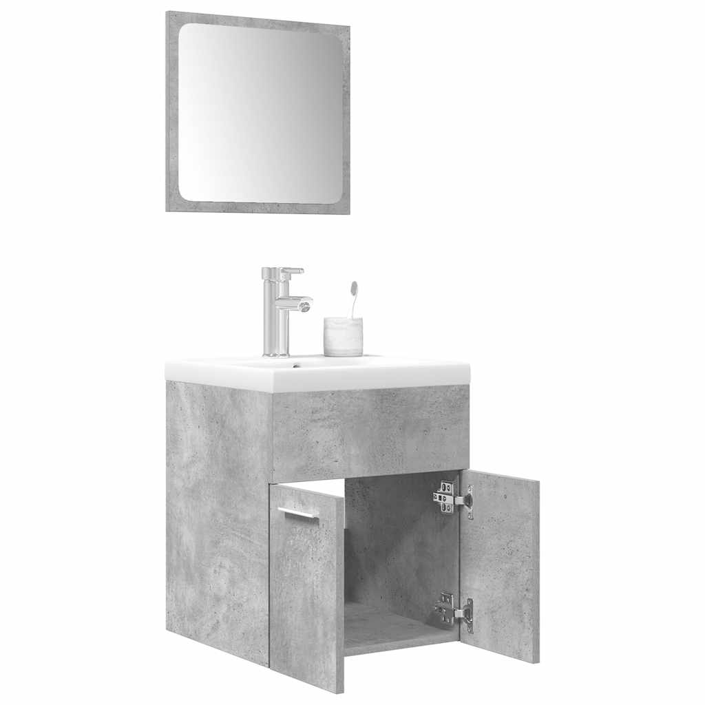 Set Mobili da Bagno 3 pz Grigio Cemento in Legno Multistrato