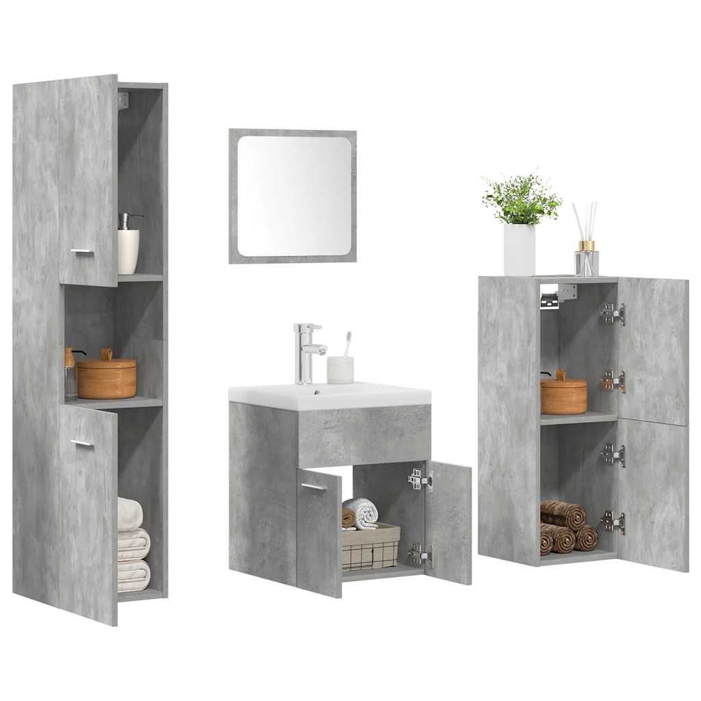 Set Mobili da Bagno 5 pz Grigio Cemento in Legno Multistrato