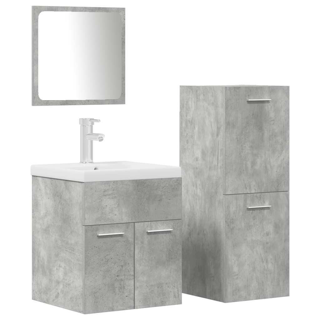 Set Mobili da Bagno 4 pz Grigio Cemento in Legno Multistrato