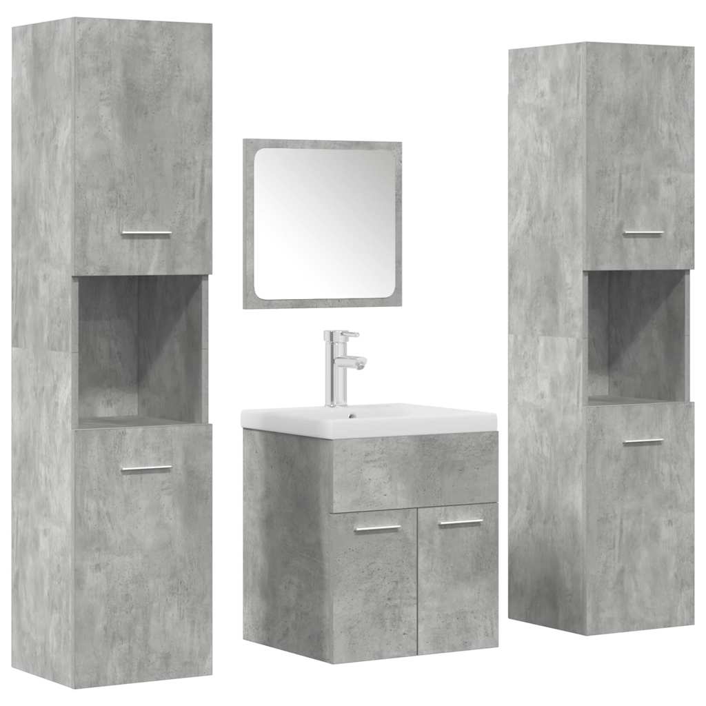 Set Mobili da Bagno 5 pz Grigio Cemento in Legno Multistrato