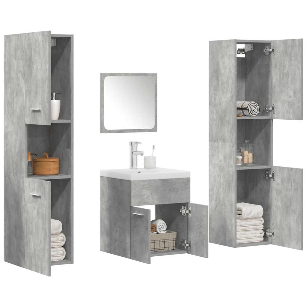 Set Mobili da Bagno 5 pz Grigio Cemento in Legno Multistrato