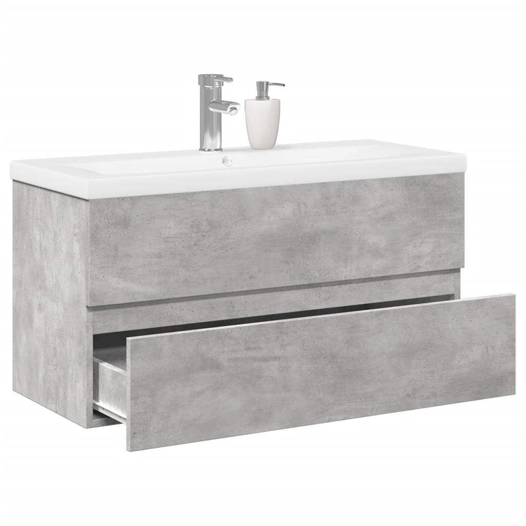 Set Mobili da Bagno 2 pz Grigio Cemento in Legno Multistrato