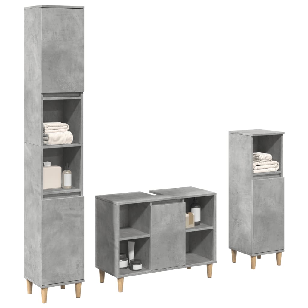 Set Mobili da Bagno 3 pz Grigio Cemento in Legno Multistrato