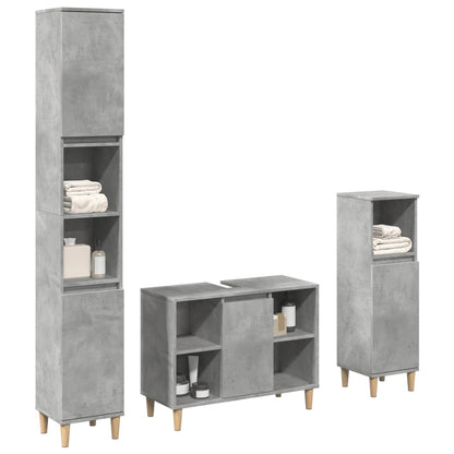 Set Mobili da Bagno 3 pz Grigio Cemento in Legno Multistrato