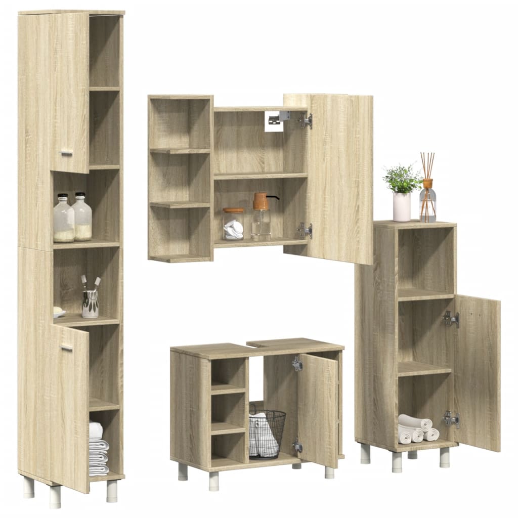 Set Mobili da Bagno 4 pz Rovere Sonoma in Legno Multistrato