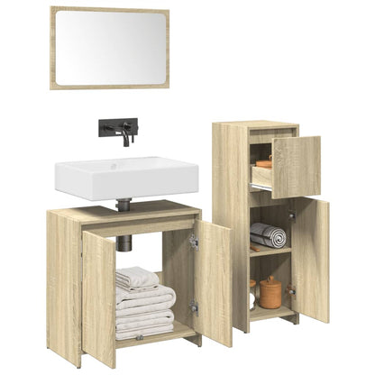 Set Mobili da Bagno 3 pz Rovere Sonoma in Legno Multistrato