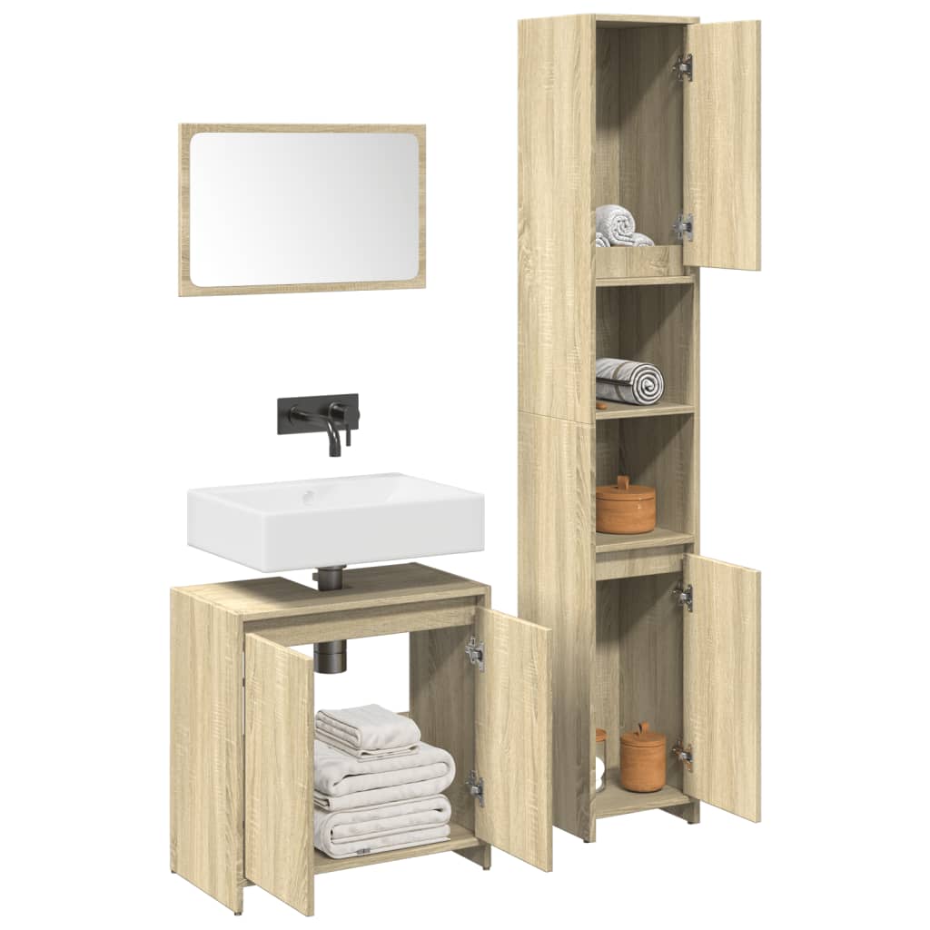 Set Mobili da Bagno 3 pz Rovere Sonoma in Legno Multistrato
