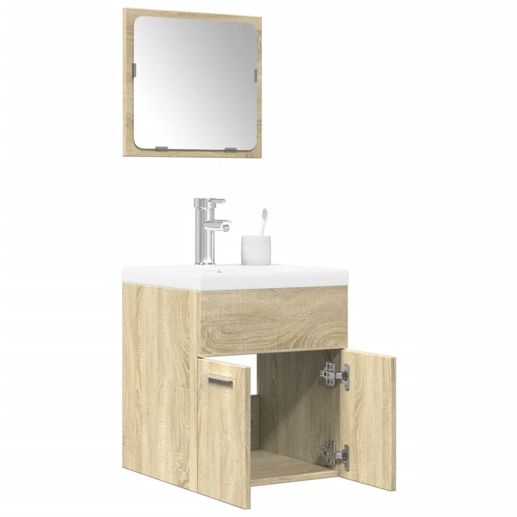 Set Mobili da Bagno 3 pz Rovere Sonoma in Legno Multistrato