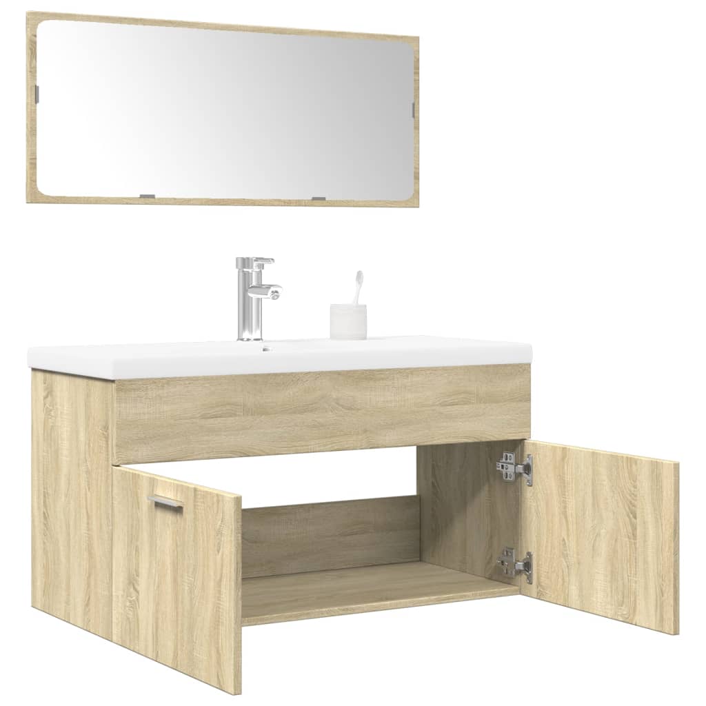 Set Mobili da Bagno 3 pz Rovere Sonoma in Legno Multistrato