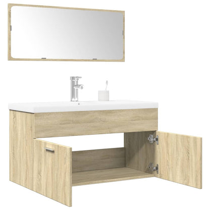 Set Mobili da Bagno 3 pz Rovere Sonoma in Legno Multistrato