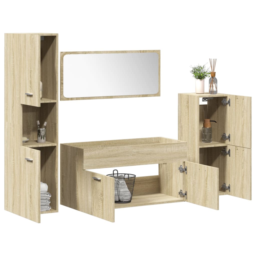 Set Mobili da Bagno 4 pz Rovere Sonoma in Legno Multistrato