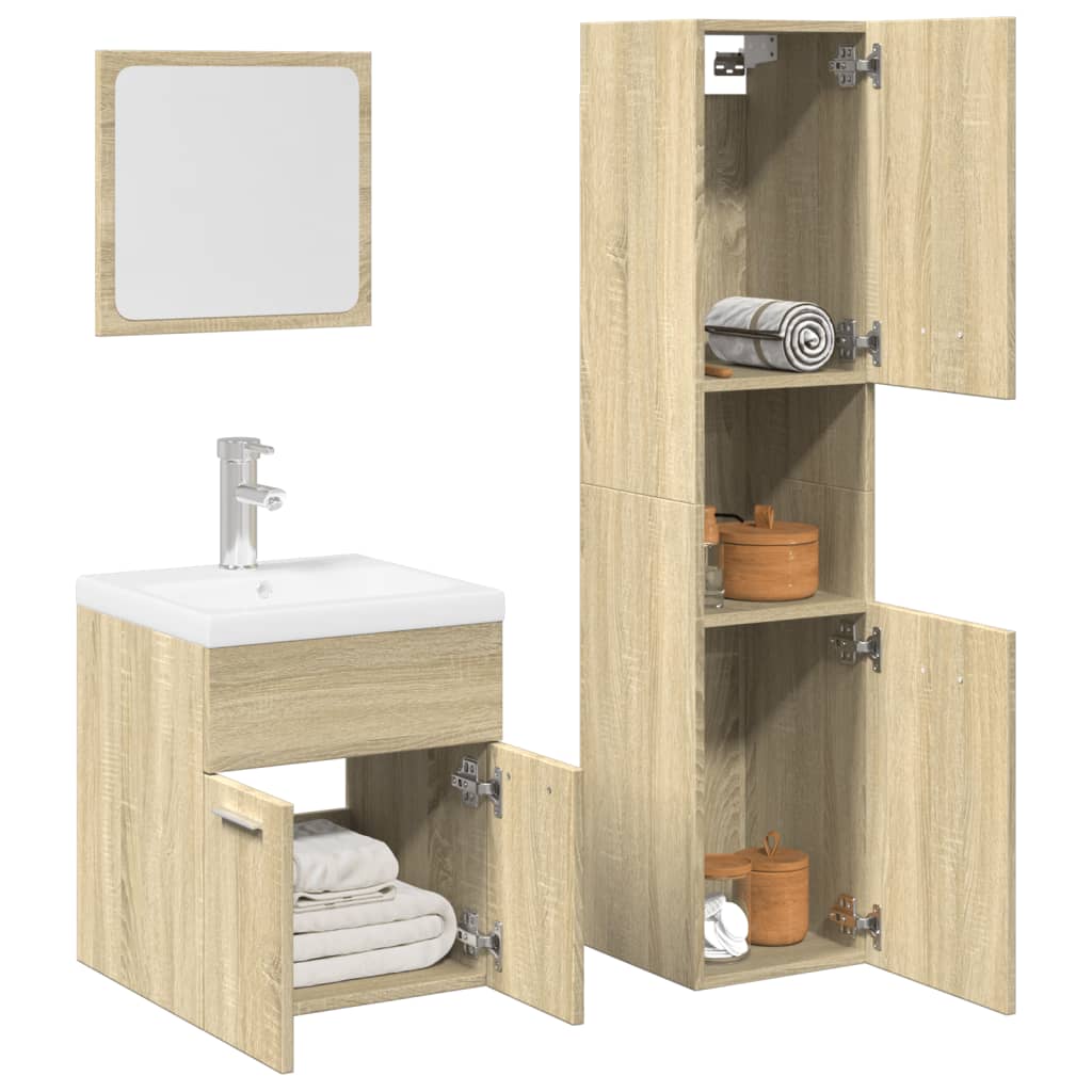 Set Mobili da Bagno 3 pz Rovere Sonoma in Legno Multistrato