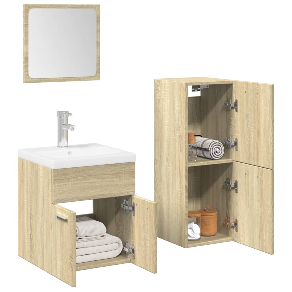 Set Mobili da Bagno 3 pz Rovere Sonoma in Legno Multistrato