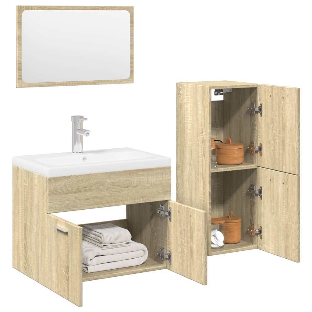 Set Mobili da Bagno 3 pz Rovere Sonoma in Legno Multistrato