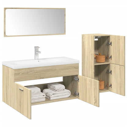 Set Mobili da Bagno 3 pz Rovere Sonoma in Legno Multistrato