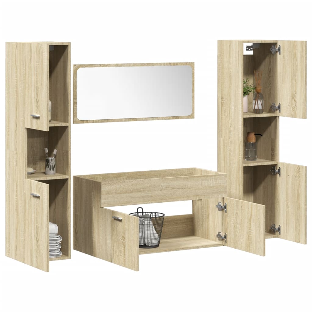 Set Mobili da Bagno 4 pz Rovere Sonoma in Legno Multistrato