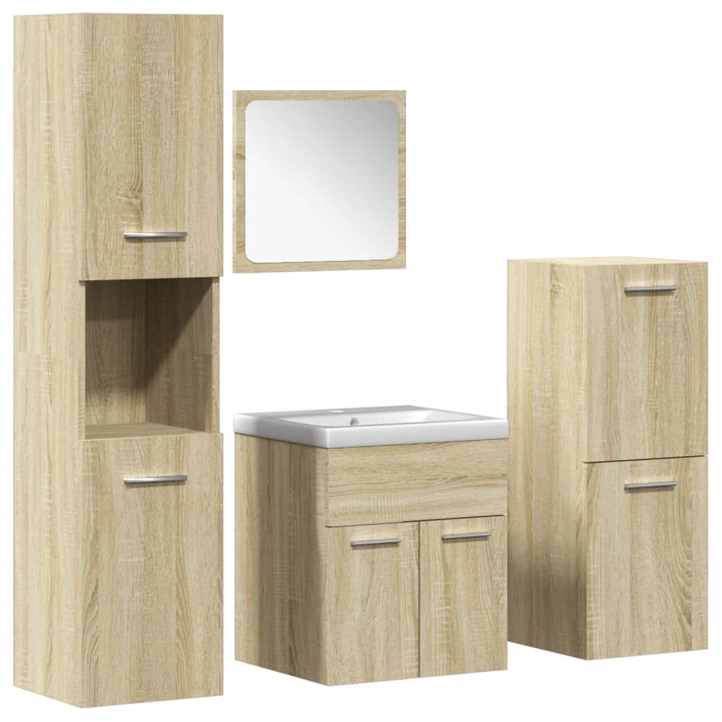 Set Mobili da Bagno 5 pz Rovere Sonoma in Legno Multistrato