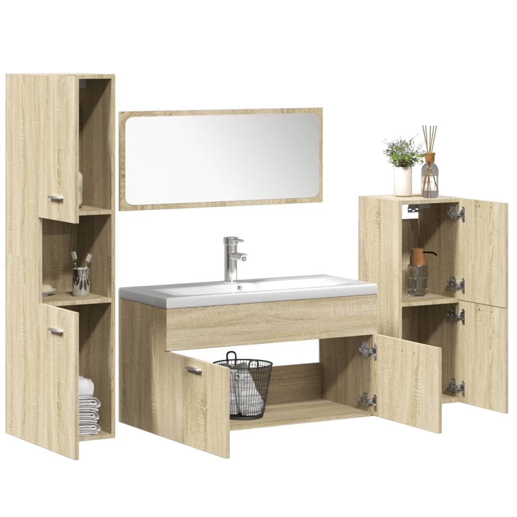 Set Mobili da Bagno 5 pz Rovere Sonoma in Legno Multistrato