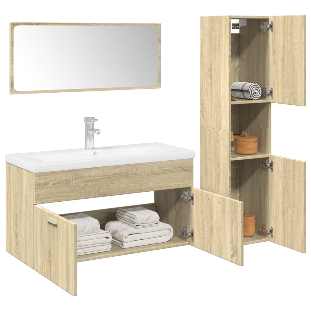 Set Mobili da Bagno 4 pz Rovere Sonoma in Legno Multistrato