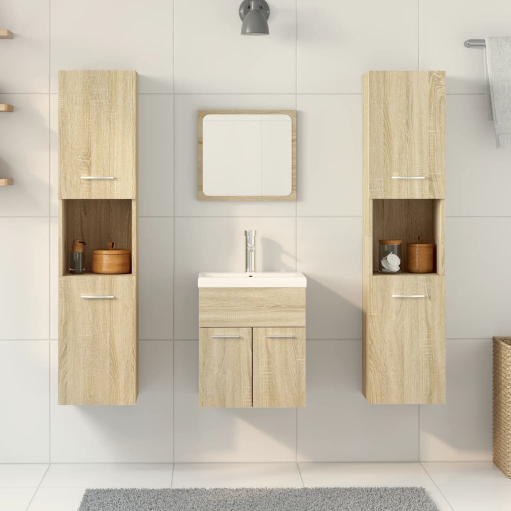 Set Mobili da Bagno 5 pz Rovere Sonoma in Legno Multistrato