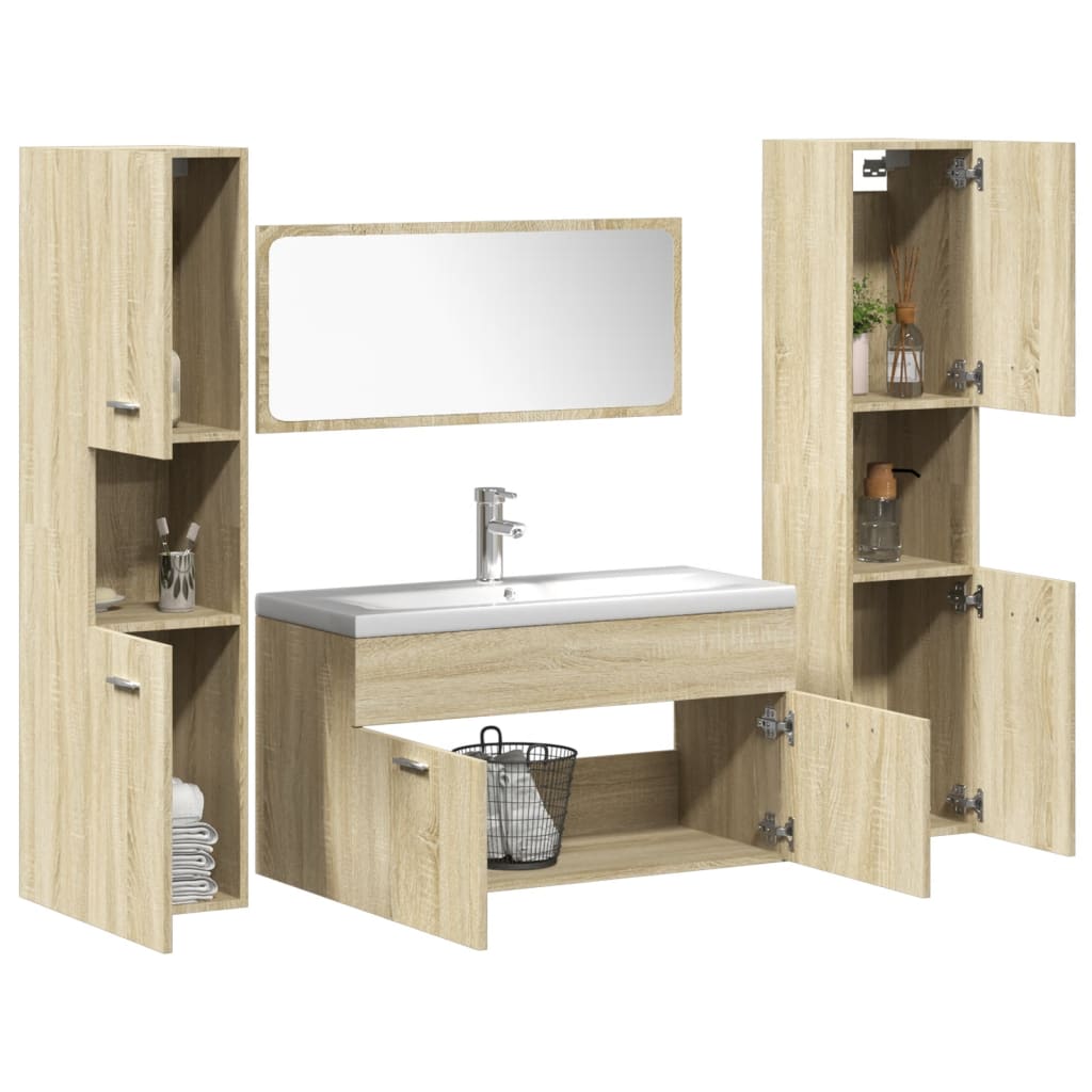 Set Mobili da Bagno 5 pz Rovere Sonoma in Legno Multistrato