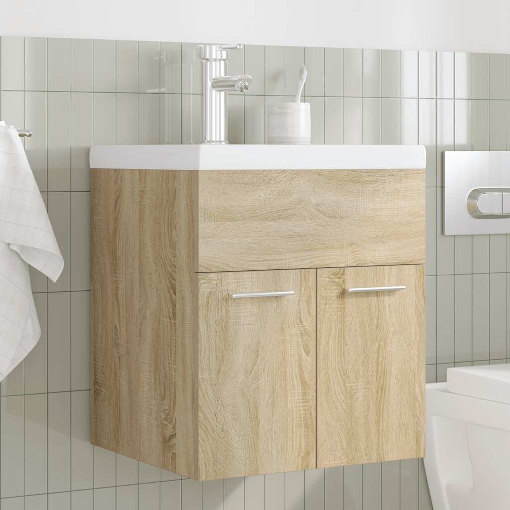 Mobile da Bagno con Lavabo Integrato e Rubinetto Rovere Sonoma