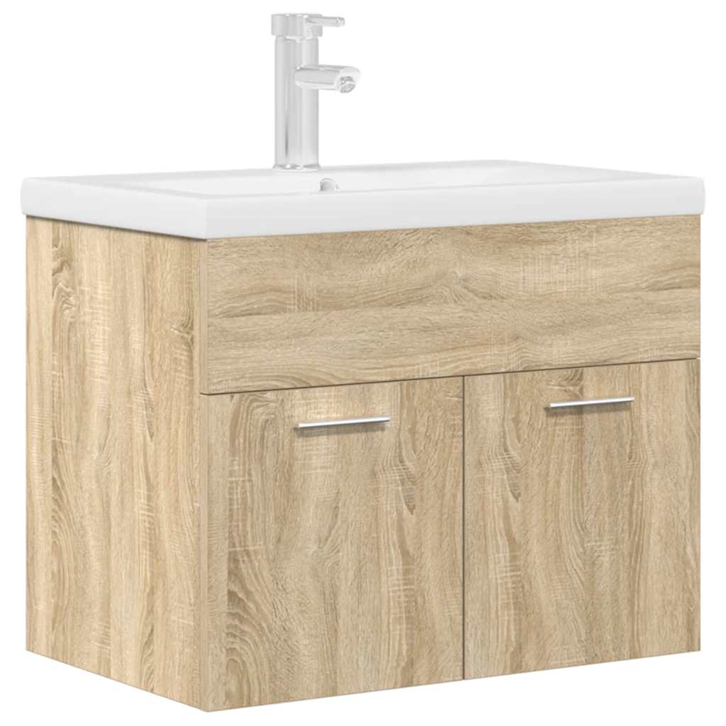 Mobile da Bagno con Lavabo Integrato e Rubinetto Rovere Sonoma