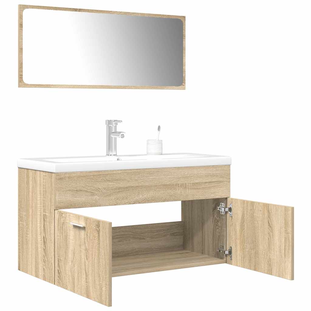 Set Mobili da Bagno 3 pz Rovere Sonoma in Legno Multistrato