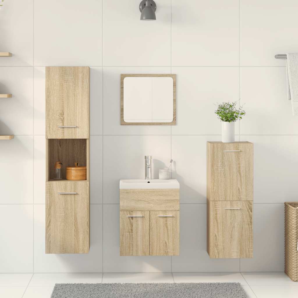 Set Mobili da Bagno 5 pz Rovere Sonoma in Legno Multistrato