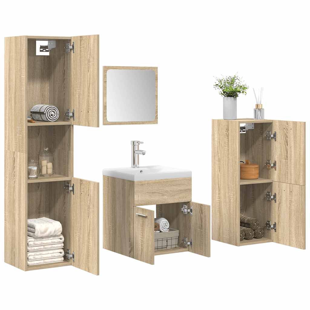 Set Mobili da Bagno 5 pz Rovere Sonoma in Legno Multistrato