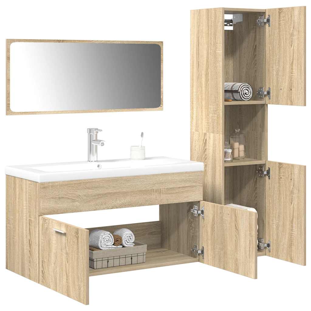 Set Mobili da Bagno 4 pz Rovere Sonoma in Legno Multistrato