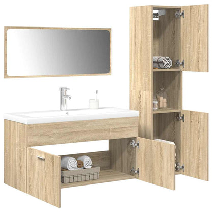 Set Mobili da Bagno 4 pz Rovere Sonoma in Legno Multistrato