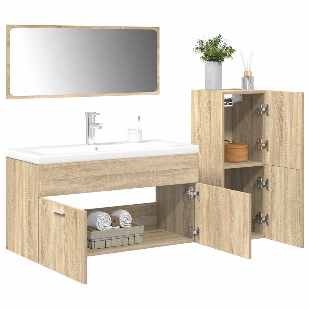 Set Mobili da Bagno 4 pz Rovere Sonoma in Legno Multistrato